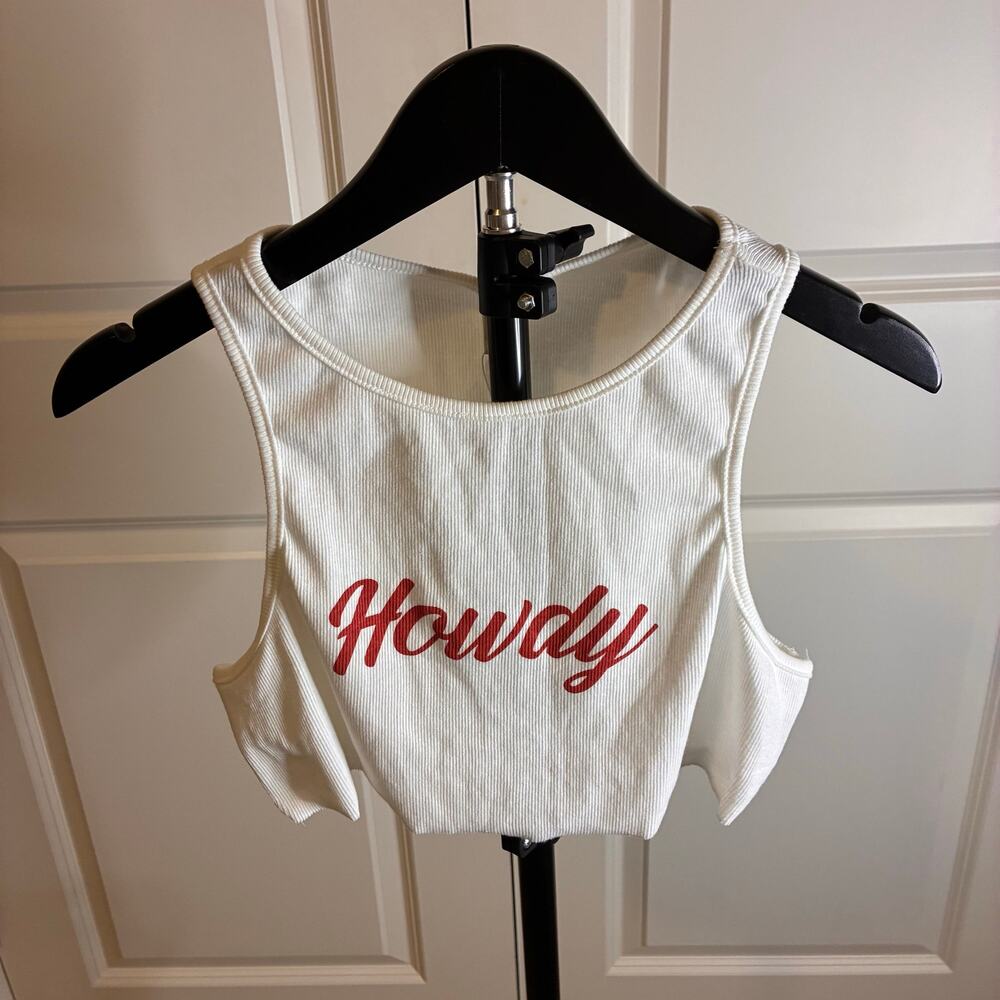MUSERA Howdy Crop Tank Top Womens L White Red Western Cowgirl Y2K NWT